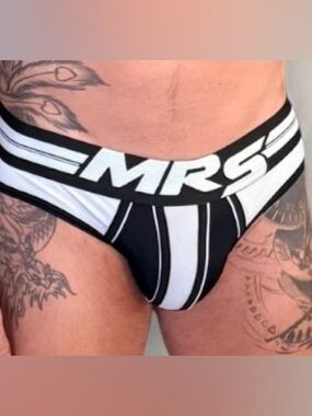 Mr. S Leather Black & White Striped Men's Briefs with Branded Waistband